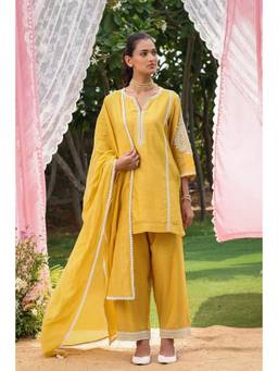 CHARU MAKKAR - Michiko Mustard Kurta With Palazzo And Dupatta