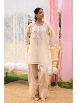 CHARU MAKKAR - Judie Cream Kurta With Salwar