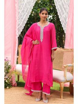 CHARU MAKKAR - Anica Pink Kurta With Palazzo And Dupatta