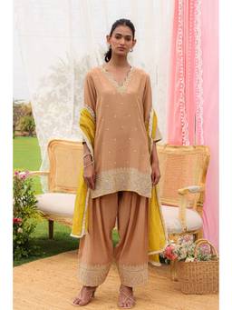 CHARU MAKKAR - Isla Beige Kurta With Salwar And Dupatta