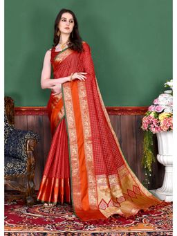 Yavira Silk - Red Silk Saree With Zari Pallu And Unstitched Blouse