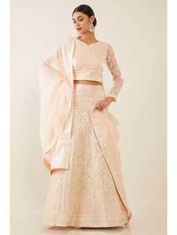 Soch - Women Pink Organza Embroidered Lehenga Choli Dress Material (Set of 3)