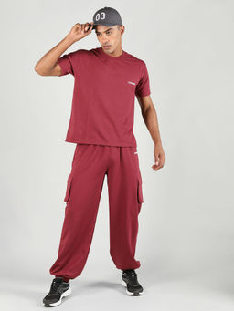CHKOKKO - Mens Red Casual Track Suit Co-Ord (Set of 2)