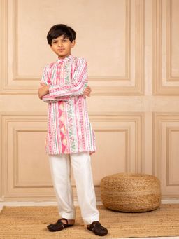 JILMIL - Boys Multicoloured Ethnic Pattern Digital Print Kurta with White Pant