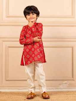 JILMIL - Boys Digital Patola Print Ethnic Kurta with White Pant
