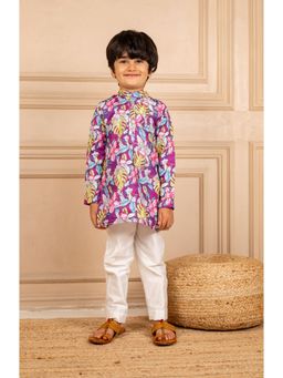 JILMIL - Boys Purple Floral Digital Printed Kurta With White Pant