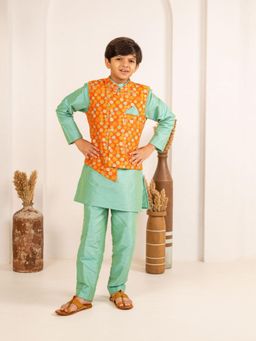 JILMIL - Boys Turquoise Kurta and Pant with Ethnic Jacket (Set of 3)