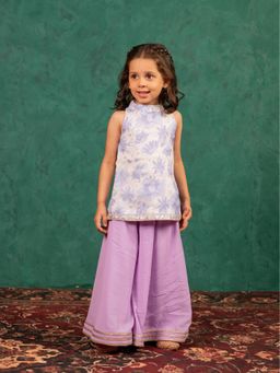 JILMIL - Girls Moonga Floral Digital Printed Cotton Ethnic Sleeveless Kurti and Palazzo