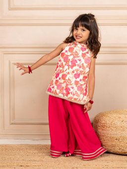 JILMIL - Girls Moonga Floral Digital Printed Sleeveless Kurti with Pink Palazzo