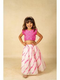 JILMIL - Girls Pink Hand Embroidered Crop Top and Moonga Digital printed Lehenga
