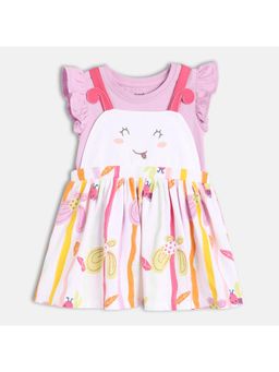 MINI KLUB - Cotton Half Sleeve Cartoon Printed Dress with Top (Set of 2)
