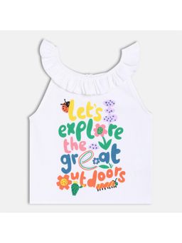 MINI KLUB - White Cotton Sleeveless Text Printed Top