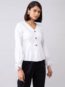 Twenty Dresses by Nykaa Fashion - Work White Solid V Neck Top