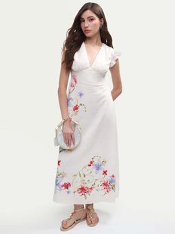 RAREISM - White Floral Placement Print Maxi Dress
