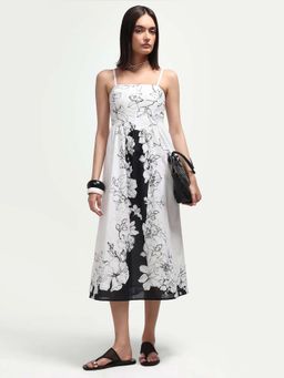 RAREISM - Monochrome Fit And Flare Floral Print Dress