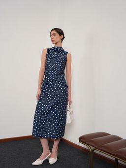 FABLE STREET - Satin Polka Dot Cowl Neck Side Slit Midi Co-Ord Set