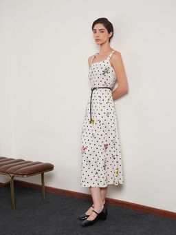 FABLE STREET - White Cotton Polka Dot Sleeveless Dress