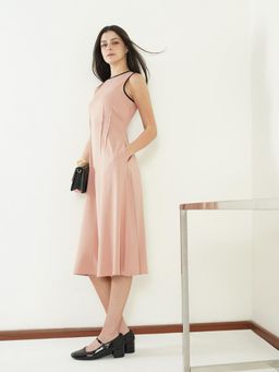 FABLE STREET - Peach A-Line Sleeveless Round Neck Dress