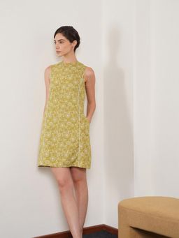 FABLE STREET - Olive Comfortable A-Line Sleeveless Round Neck Dress