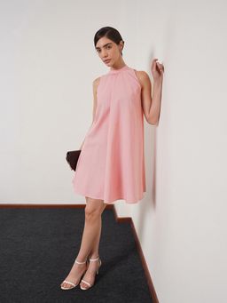 FABLE STREET - Pink Solid A-Line Sleeveless Dress