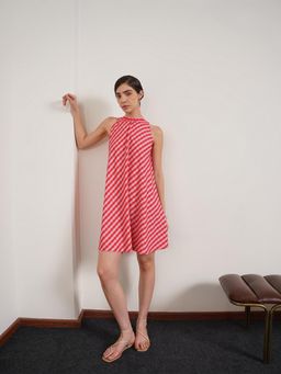 FABLE STREET - Red Gingham Checked Sleeveless Halter Neck Dress