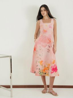 FABLE STREET - Pink Floral Fit And Flare Sleeveless Dress