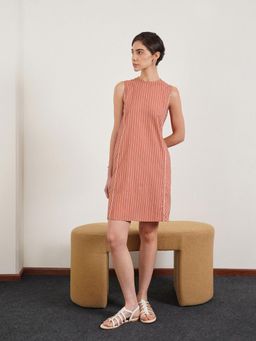 FABLE STREET - Cotton Striped Shift Sleeveless Dress With Pockets