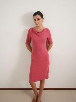 FABLE STREET - Rust Bodycon Elbow Sleeve Cowl Neck Dress