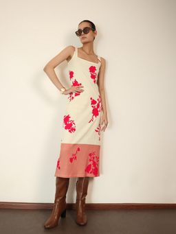 FABLE STREET - Beige and Red Floral Sleeveless Dress
