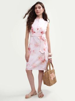 RAREISM - Pink Printed Scallop Detailed Knee Length Dress With Belt