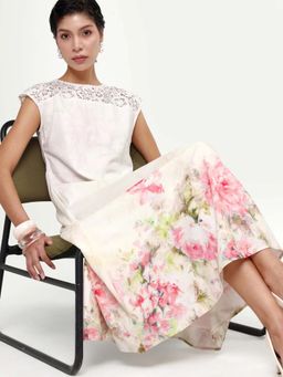 RAREISM - White and Pink Floral Placement Print Dress