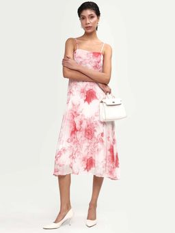 RAREISM - Pink and White Floral Print Pleated Midi Dress