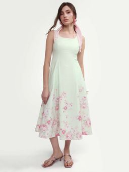 RAREISM - Green Floral Print Sleeveless Midi Dress