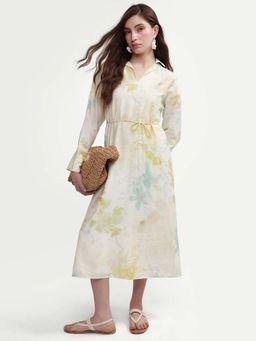 RAREISM - Lapel Collar Floral Print Midi Dress