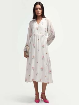 RAREISM - White Embroidered Raglan Sleeve Midi Dress