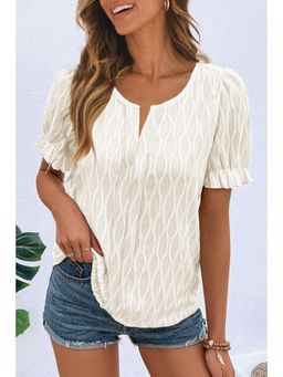 Errabelly - White Round Neck Textured Top