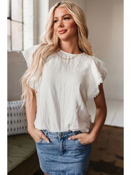 Errabelly - White Crinkled Layered Ruffled Flutter Sleeve Top