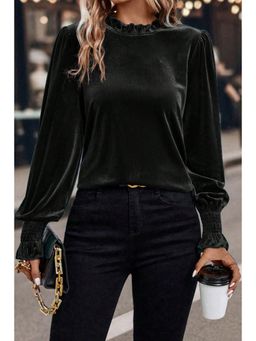 Errabelly - Black Frilled Collared Smocked Cuffs Top