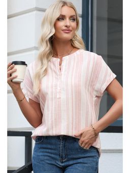 Errabelly - Pink Breathable Gauze Half Button Top