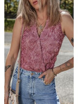 Errabelly - Heather Floral Textured V Neck Wrapped Sleeveless Bodysuit