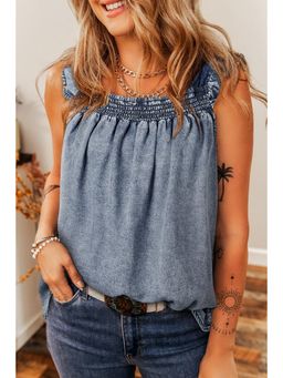 Errabelly - Ashleigh Blue Ruffled Shirred Neckline Top