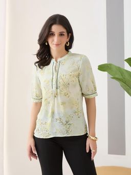 Latin Quarters - Green Printed Half Sleeves Casual Top