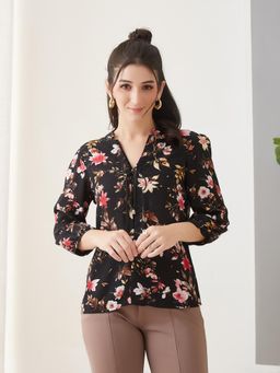 Latin Quarters - Black Printed Casual Top