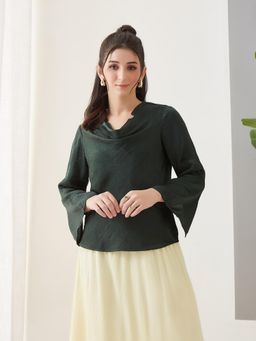 Latin Quarters - Green Solid Full Sleeves Casual Top