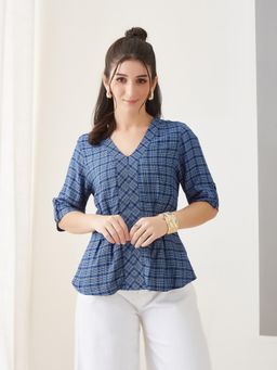Latin Quarters - Blue Checks Half Sleeves Casual Top