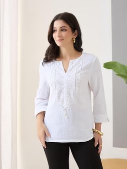 Latin Quarters - Women White Self-Designed Top