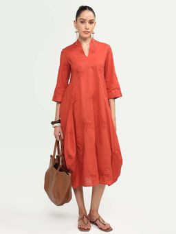 RAREISM - Rust Embroidered Draped Dress with Slant Pocket