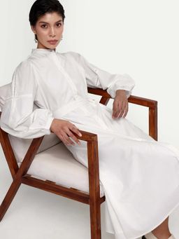 RAREISM - White Poplin Solid Dress With Belt