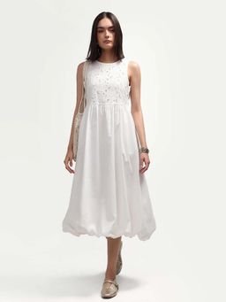 RAREISM - White Schiffli Bubble Hem Dress