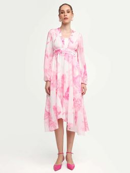 RAREISM - Pink Floral Printed Midi Dress